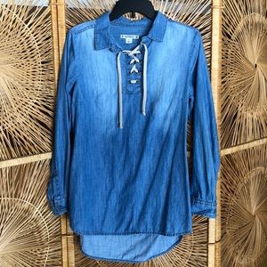 Ruff Hewn Oversized Chambray Lace Up Tunic
